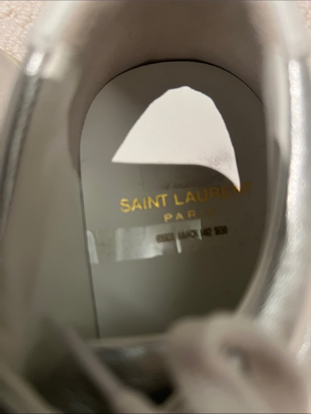 Saint Laurent Metallic Silver Leather Low-Top Sneakers with White Laces - Picture 2 of 5